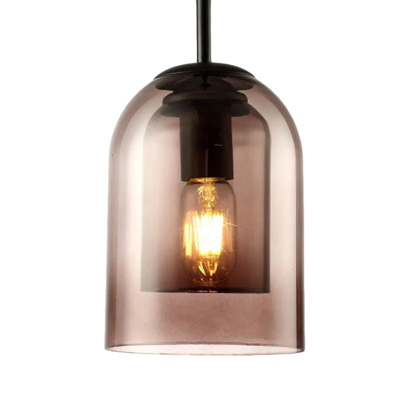 Bell Smoke Gray Glass Pendant Lamp Modern 1 Head Hanging Light Kit for Dining Room