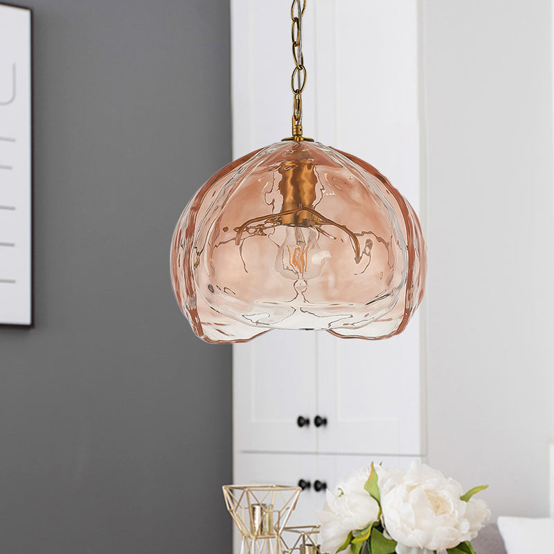 Lámpara colgante de cúpula contemporánea Vidrio transparente Pink 1 Bulbo Coste de techo para comedor