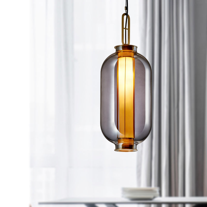 Luz de suspensión cilíndrica Vista de humo modernista 1 Lámpara colgante de bulbo para sala de estar