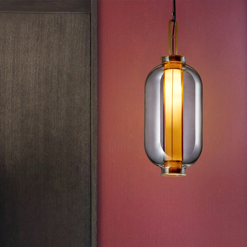 Luz de suspensión cilíndrica Vista de humo modernista 1 Lámpara colgante de bulbo para sala de estar