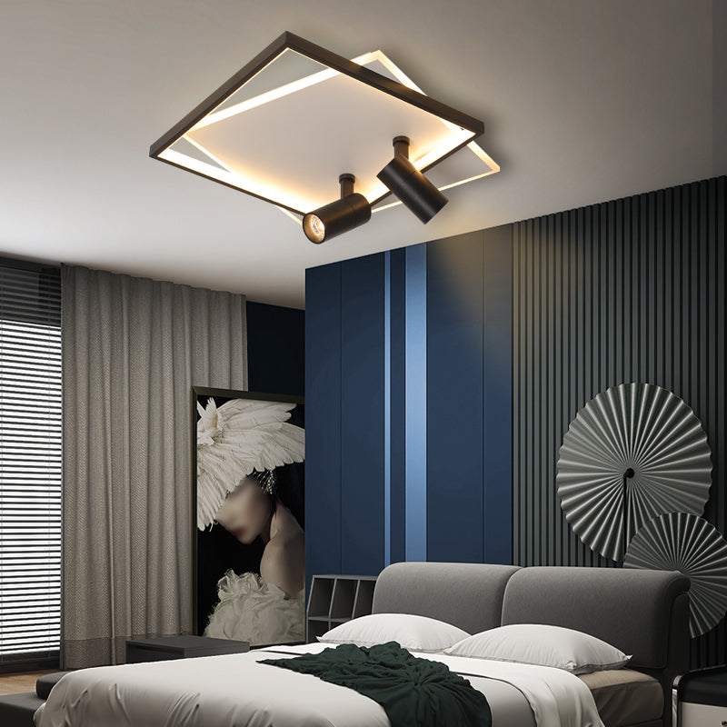 Modern Style Metal Ceiling Mounted Fixture Living Room Flush Light with 2 Spotlights