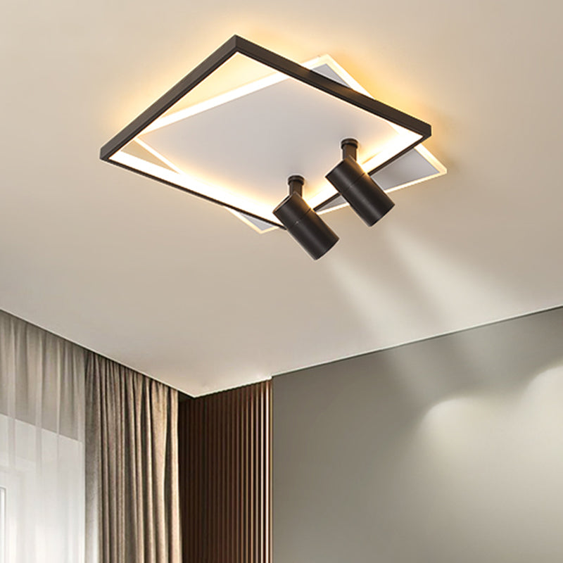 Modern Style Metal Ceiling Mounted Fixture Living Room Flush Light with 2 Spotlights