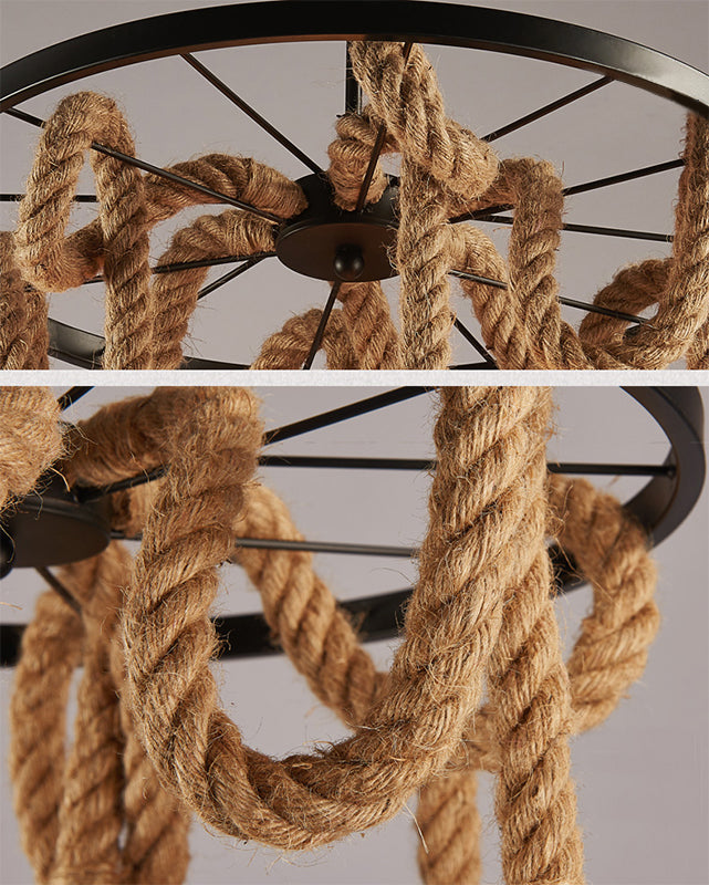 Luz de suspensión de cuerda industrial de la rueda de la rueda del vagón de metal negro para restaurante