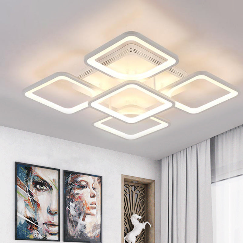 23.5"/27" W LED Bedroom Ceiling Mounted Light White Semi Flush Light Fixture with Square Acrylic Shade in Warm/White Light