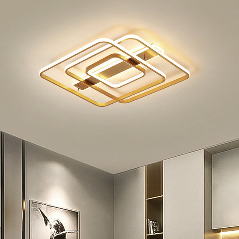 Luce a soffitto Gold Square Modernismo LED LED ACRILICO semi di montaggio in luce calda/bianca per camera da letto