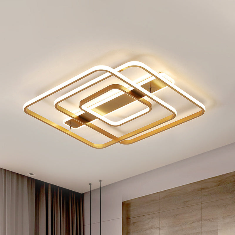 Luce a soffitto Gold Square Modernismo LED LED ACRILICO semi di montaggio in luce calda/bianca per camera da letto