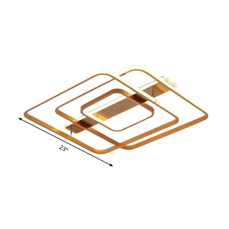 Luce a soffitto Gold Square Modernismo LED LED ACRILICO semi di montaggio in luce calda/bianca per camera da letto