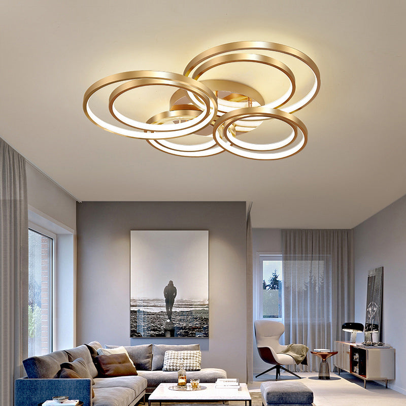 21"/28" Long Circle Metal Ceiling Mounted Fixture Modernism LED Gold Semi Flush Mount Light Fixture in Warm/White Light