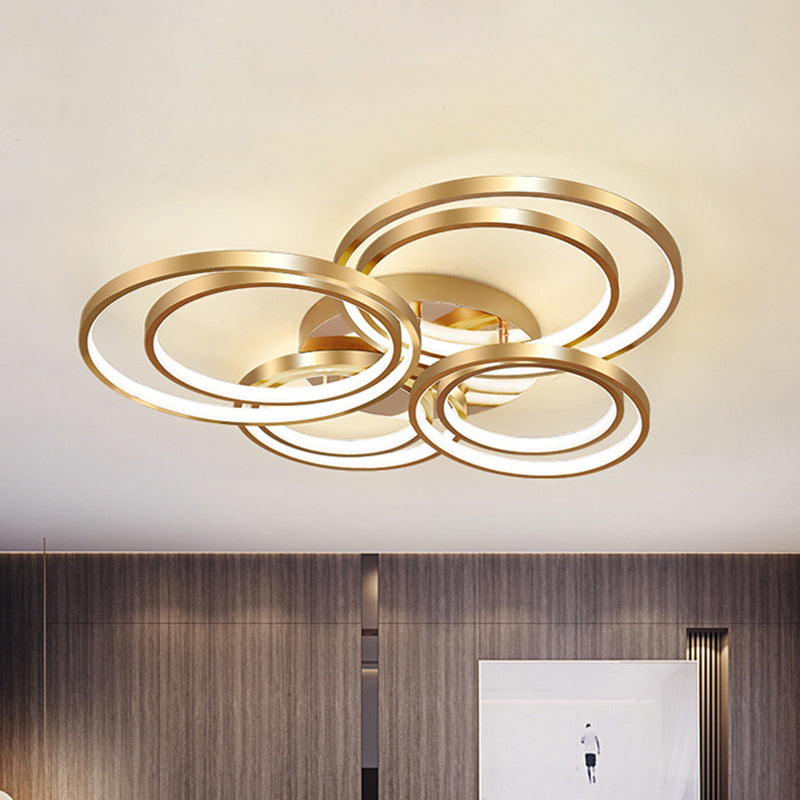 21"/28" Long Circle Metal Ceiling Mounted Fixture Modernism LED Gold Semi Flush Mount Light Fixture in Warm/White Light