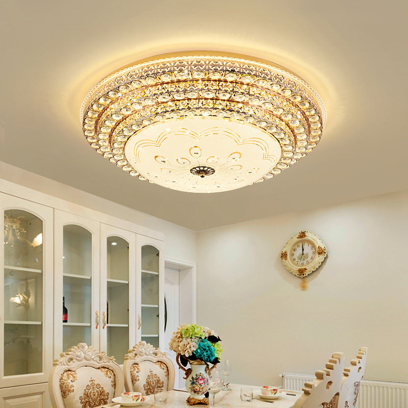 Gold Circular Crystal LED Flush Mount in Modern Luxury Style Metal Ceiling Light for Living Room