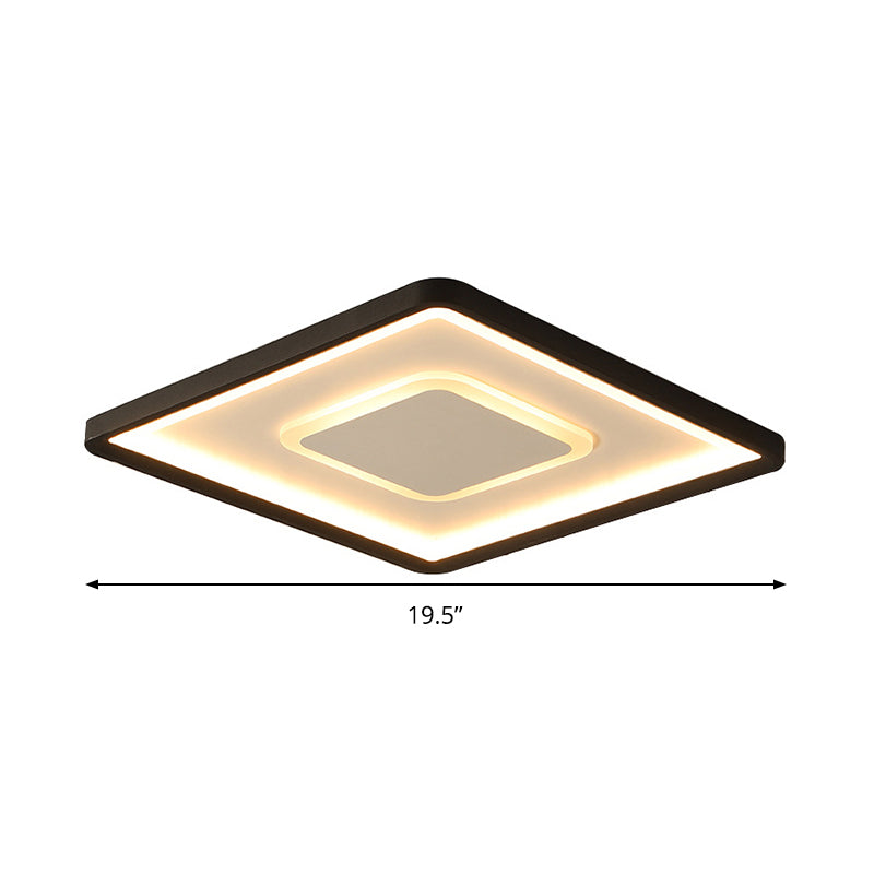 Aluminum Square Flush Mount Lamp 16"/19.5" Wide Modern LED Ceiling Light in Black, Warm/White Light/Remote Control Stepless Dimming
