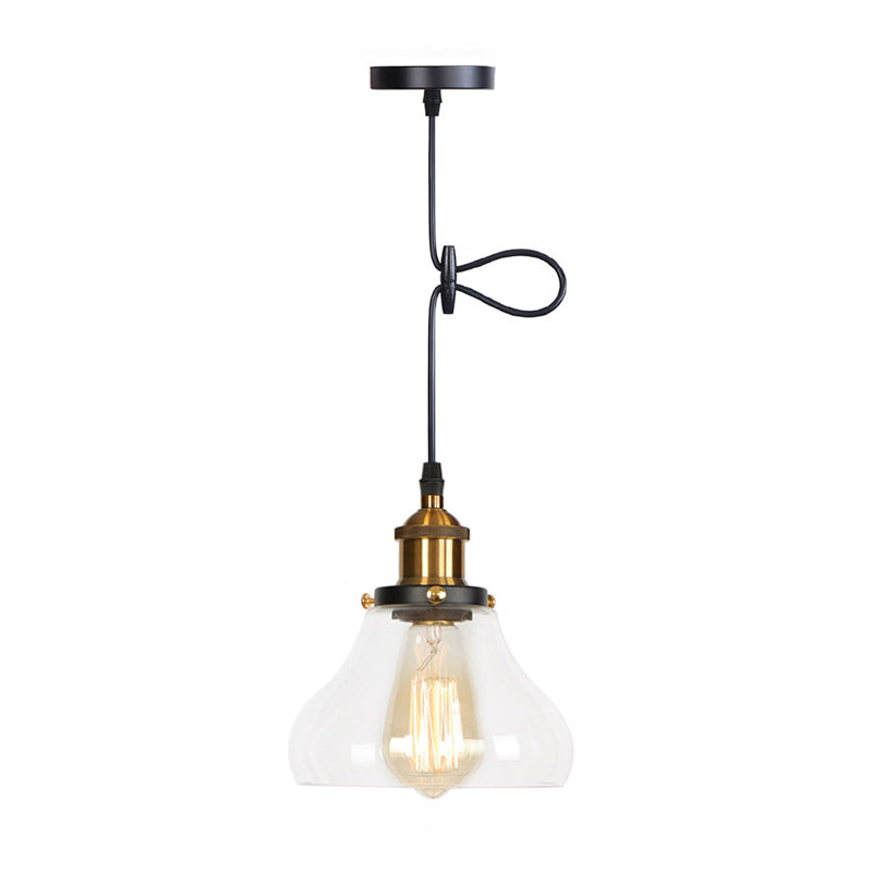 Stile industriale Bulbo singolo Impiccamento Lumo in vetro trasparente Lampada a sospensione retrò per camera da pranzo camera da letto