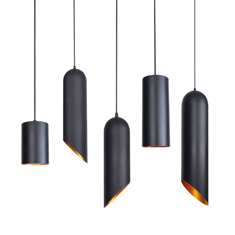 Métal de style post-moderne Lumière suspendue à 1 Light Frosted Black Bedroom Pendant avec 39,3 "Fil de suspension réglable