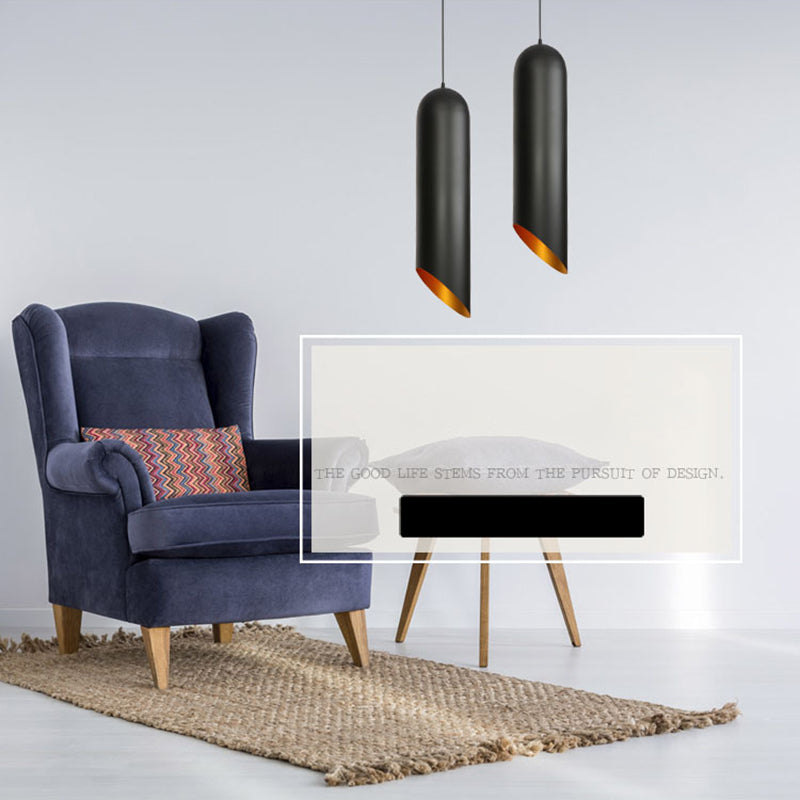 Métal de style post-moderne Lumière suspendue à 1 Light Frosted Black Bedroom Pendant avec 39,3 "Fil de suspension réglable