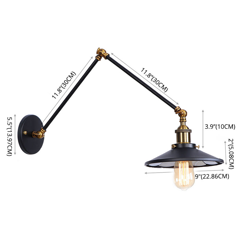 Armlänge Verstellbarer industrieller Stil Metall Wandlampe Untertasse Schatten Vintage Leuchte für Schlafzimmer