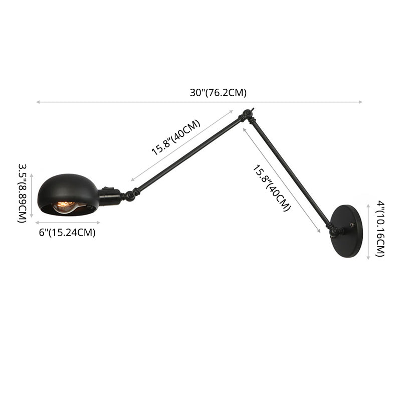 Lumière murale de style industriel noir givré 2 sections Swing Am Sponce Light avec une teinte en métal de bol