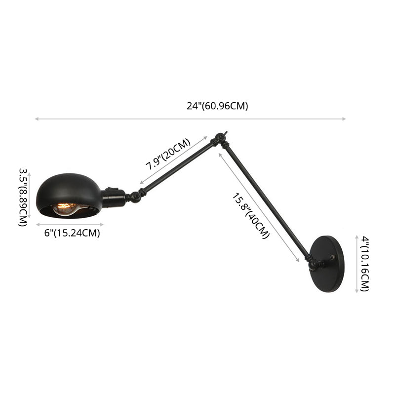 Lumière murale de style industriel noir givré 2 sections Swing Am Sponce Light avec une teinte en métal de bol