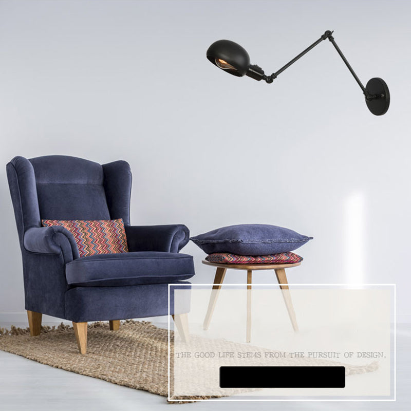 Lumière murale de style industriel noir givré 2 sections Swing Am Sponce Light avec une teinte en métal de bol