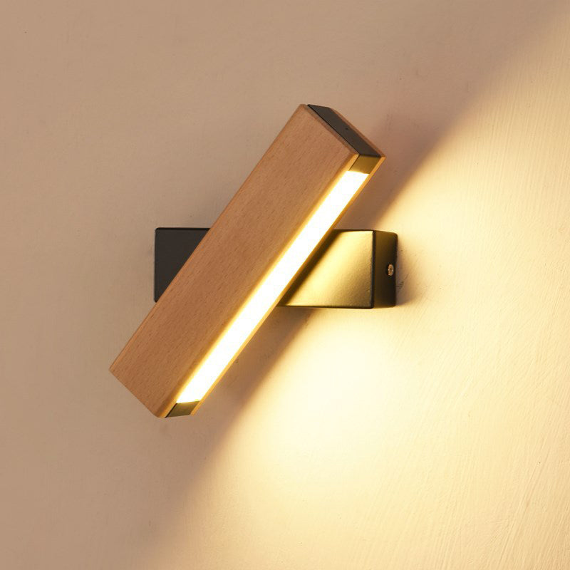 Lámpara de pared rectangular moderna madera de madera 1 apliques de luz