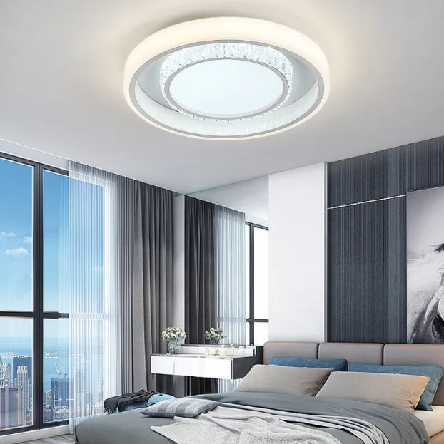 White 2-Tier Flush Light Nordic LED Crystal Ceiling Flush Mount for Living Room