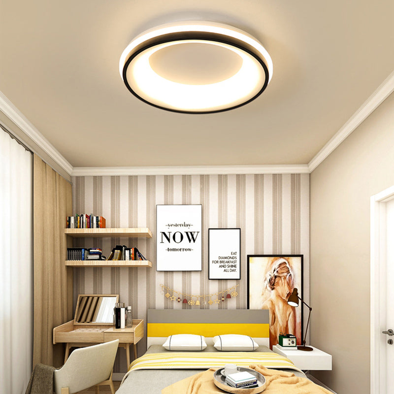 Nordic Drum Flush Mount Light Metallic Black LED Ceiling Light Fixture, Warm/White Light/Remote Control Stepless Dimming