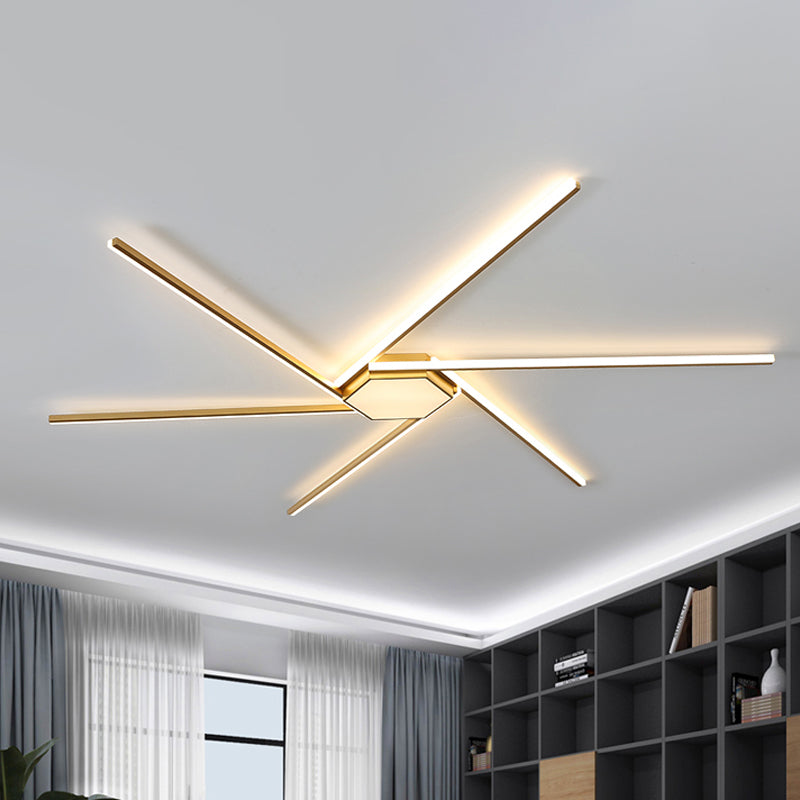 69"/82.5" W Linear Acrylic Ceiling Mounted Fixture Modern LED Gold Flush Mount Lamp with Square/Hexagon Acrylic Shade