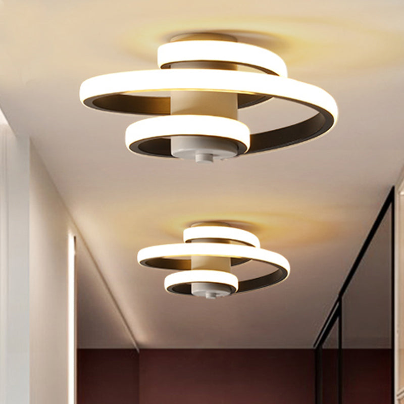 Spiral Acrylic Ceiling Lamp Contemporary LED White/Black and White Flush Lighting in Warm/White/3 Color Light