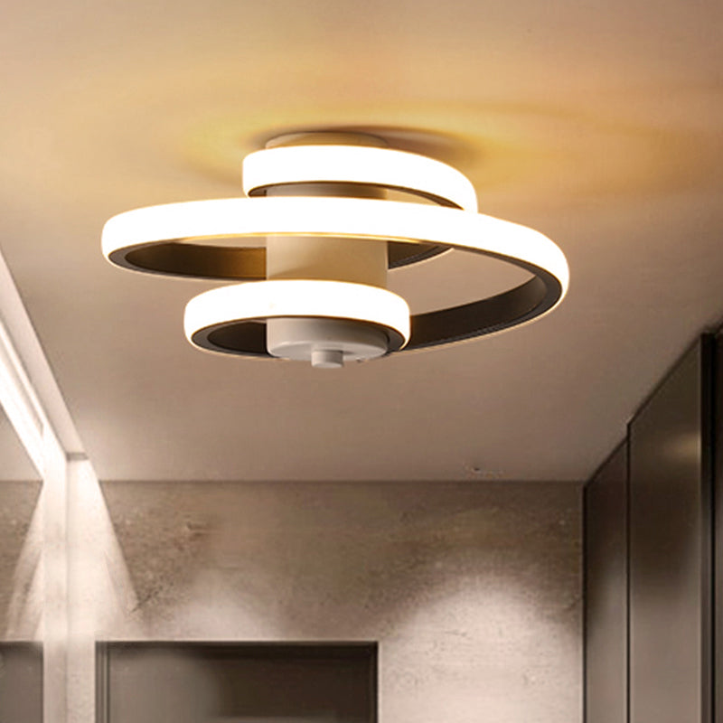 Spiral Acrylic Ceiling Lamp Contemporary LED White/Black and White Flush Lighting in Warm/White/3 Color Light