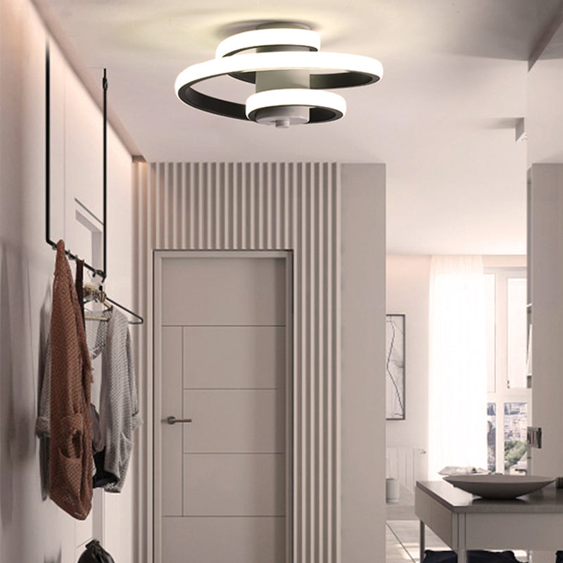 Spiral Acrylic Ceiling Lamp Contemporary LED White/Black and White Flush Lighting in Warm/White/3 Color Light