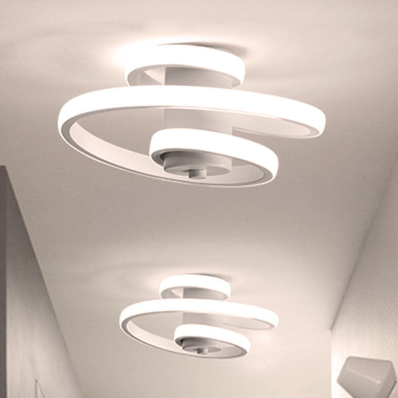 Spiral Acrylic Ceiling Lamp Contemporary LED White/Black and White Flush Lighting in Warm/White/3 Color Light