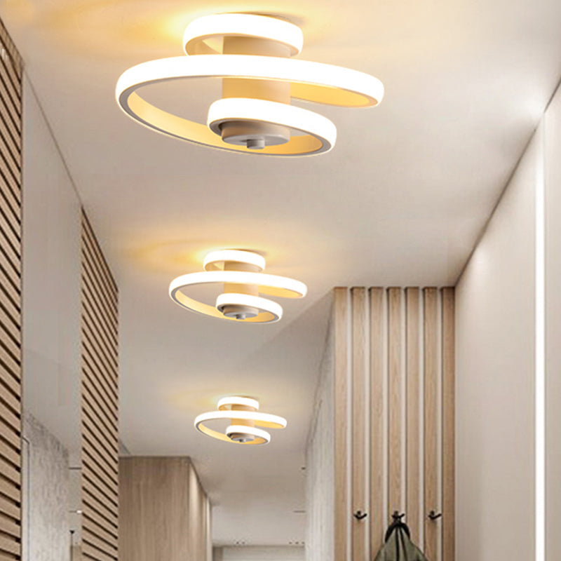 Spiral Acrylic Ceiling Lamp Contemporary LED White/Black and White Flush Lighting in Warm/White/3 Color Light