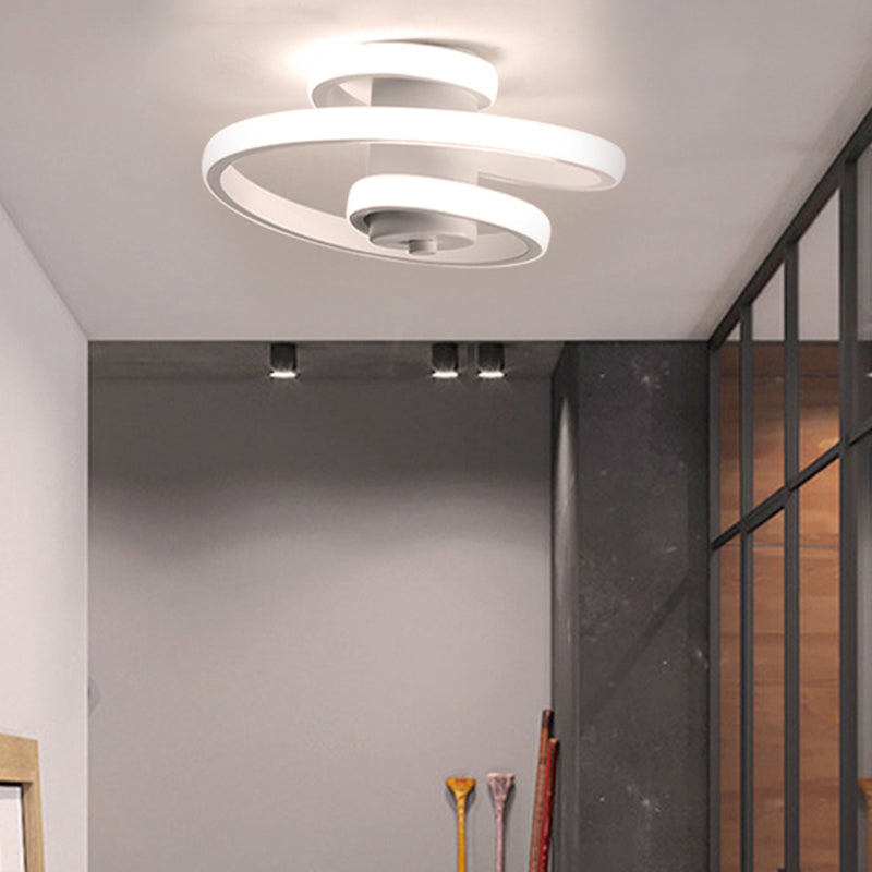 Spiral Acrylic Ceiling Lamp Contemporary LED White/Black and White Flush Lighting in Warm/White/3 Color Light