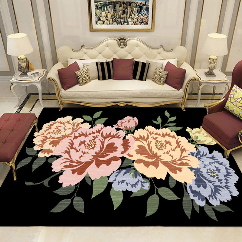 Multicolor Modern Area Carpet Polyester Floral Ink Printing Indoor Rug Easy Care Carpet for Living Room