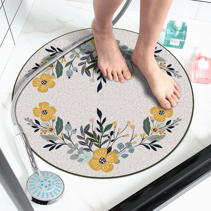 Round Blue Tone Simple Indoor Rug Polyester Floral Print Rug Non-Slip Backing Indoor Rug for Living Room