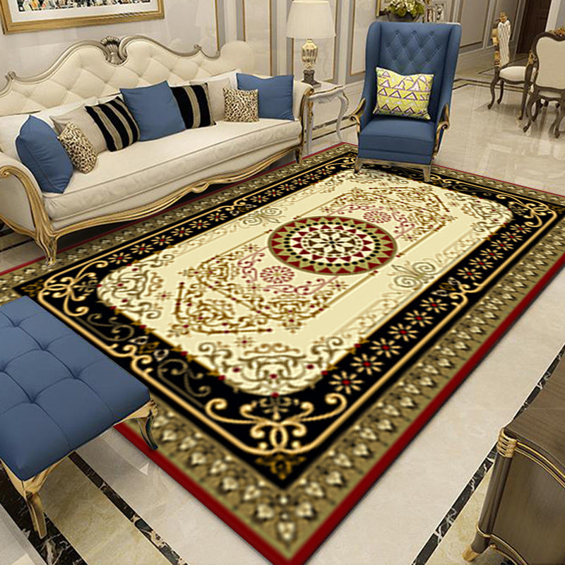 Glamam tradicional diseño floral alfombra shabby chic poliéster alfombra de área resistente a las manchas de cuidado fácil para sala de estar
