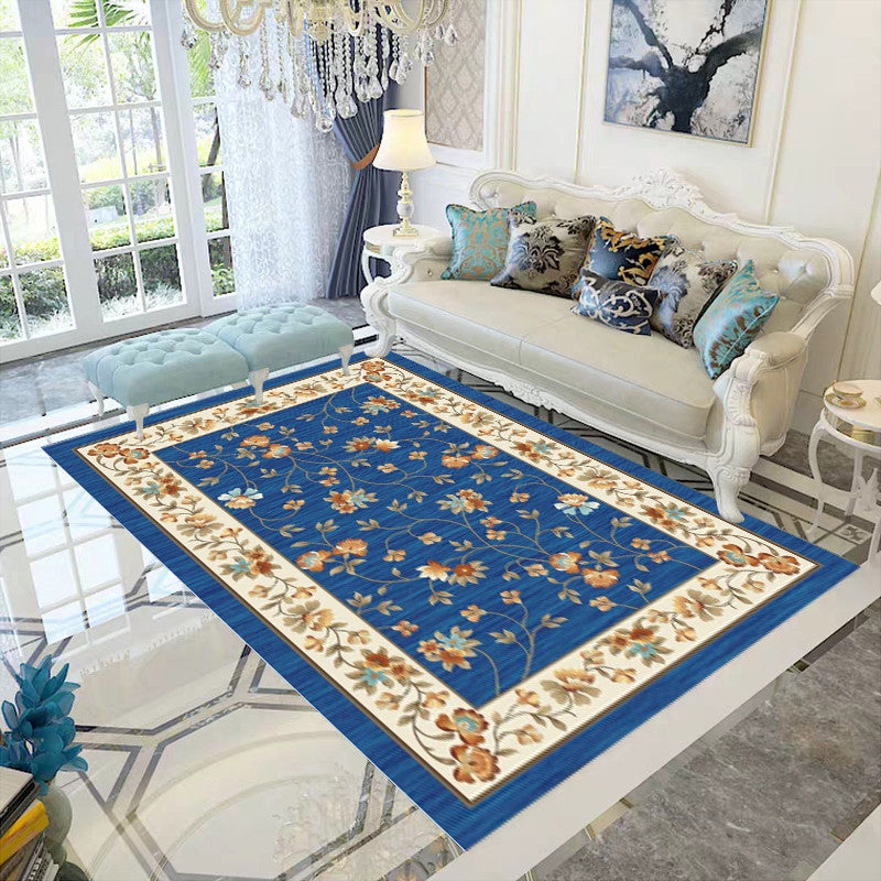 Alfombra de Poliéster Estilo Moderno Tapiz Antideslizante con Patrón de Flores para Sala de Estar