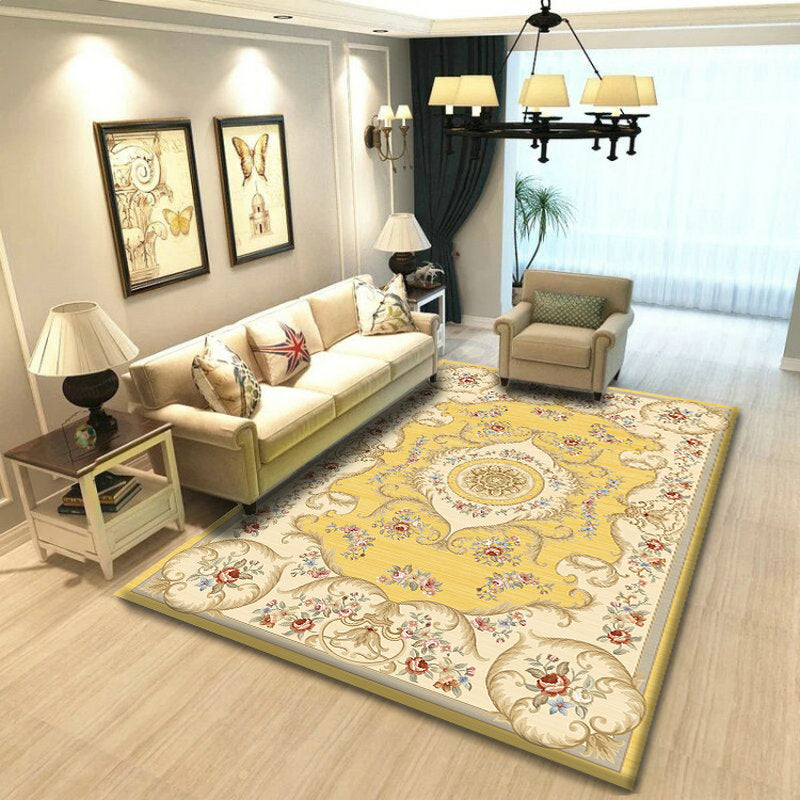 luxury Mid-Century Modern Area Rug Antique Floral Printed Carpet Polyester Anti-Slip Backing Area Carpet for Living Room