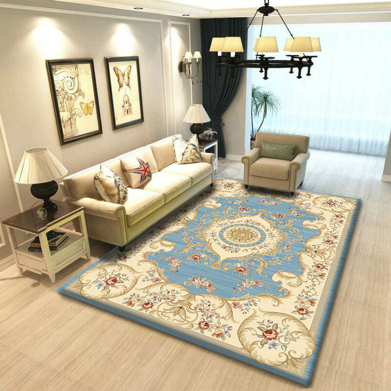 luxury Mid-Century Modern Area Rug Antique Floral Printed Carpet Polyester Anti-Slip Backing Area Carpet for Living Room