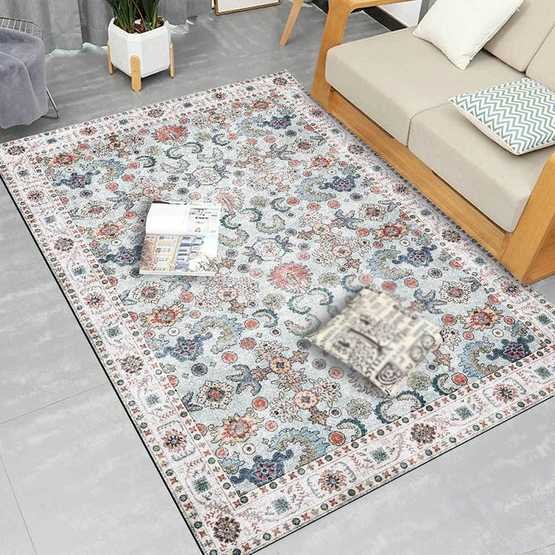 Retro Distressed Blumendruck Teppich traditioneller Rechteck Polyester Teppich Friendliger waschbarer Teppich für Wohnzimmer