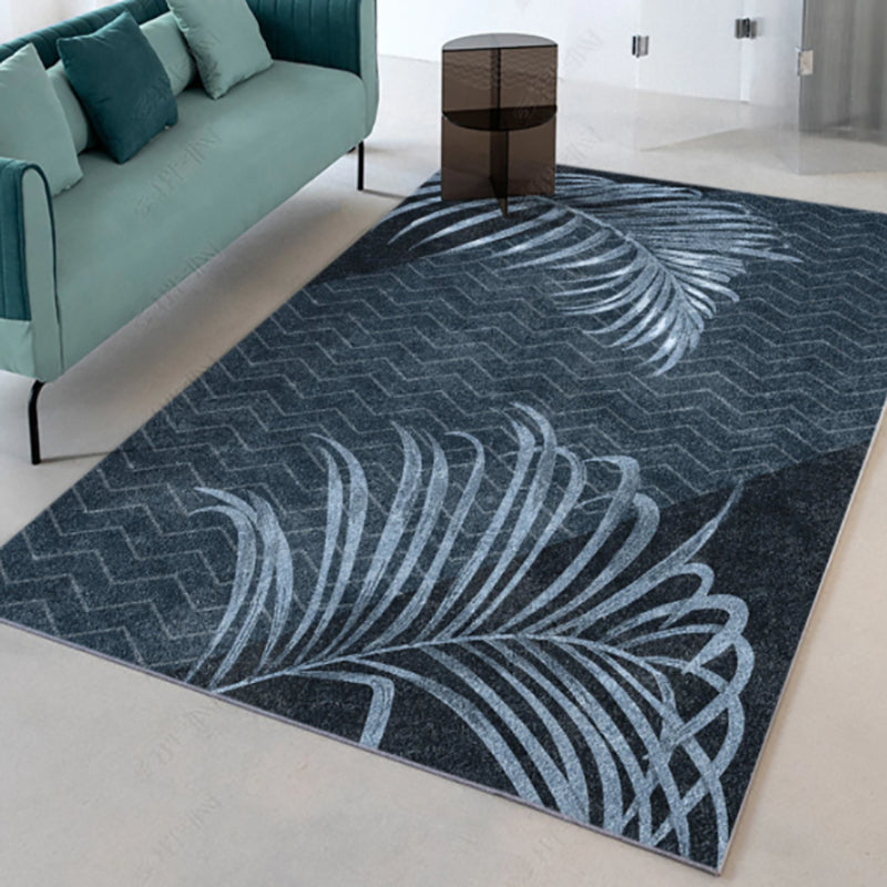 Dark Color Modern Indoor Rug Polyester Ginkgo Biloba Print Carpet Easy Care Rug for Home Decoration