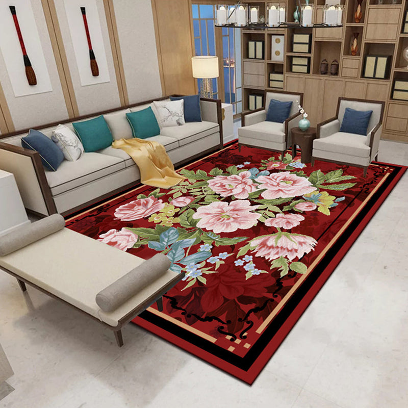 Elegant Multicolor Contemporary Carpet Polyester Floral Indoor Rug Stain Resistant Rug for Home Decor