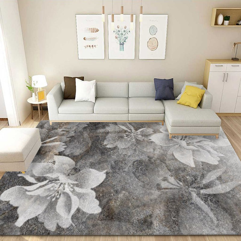 Grey Tone Home Decoration Carpet Bionic Plant Printed Area Rug Polyester with Non-Slip Backing Rug