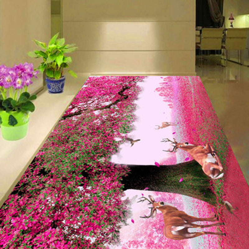 Green Tone Modern Area Carpet Polyester Plant Pattern Indoor Rug Anti-Slip Backing Carpet for Living Room