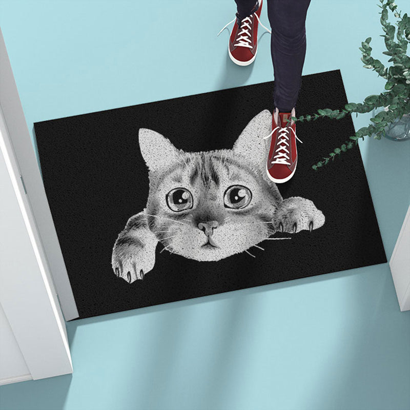 Grey Tone Home Decoration Carpet Bionic Cat Printed Area Rug Polyester with Non-Slip Backing Rug