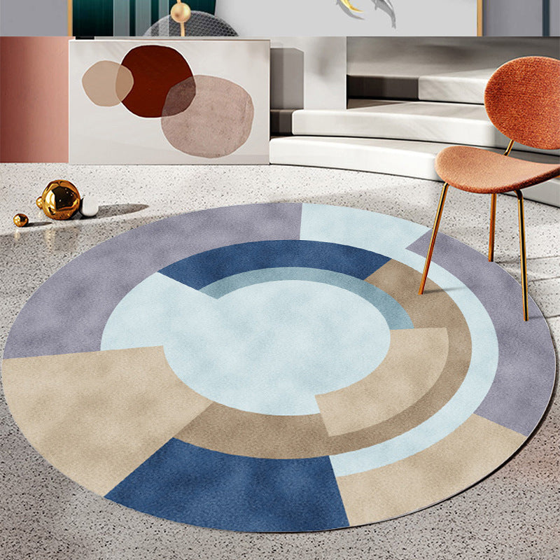 Simplicity Geometric Pattern Rug Creative Modern Round Carpet Polyester Friendly Washable Rug for Home Decoration