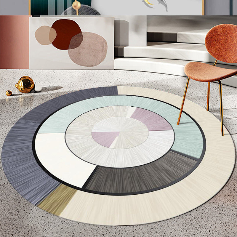Simplicity Geometric Pattern Rug Creative Modern Round Carpet Polyester Friendly Washable Rug for Home Decoration