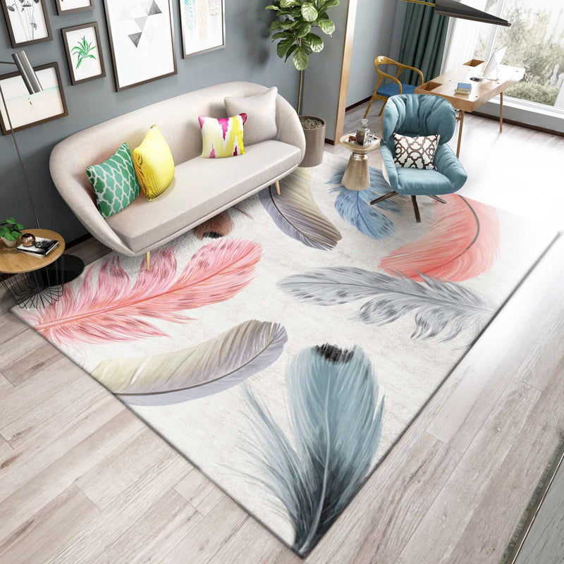 Blue Tone Modern Indoor Rug Polyester Leaves Print Carpet Easy Care Rug for Home Decoration