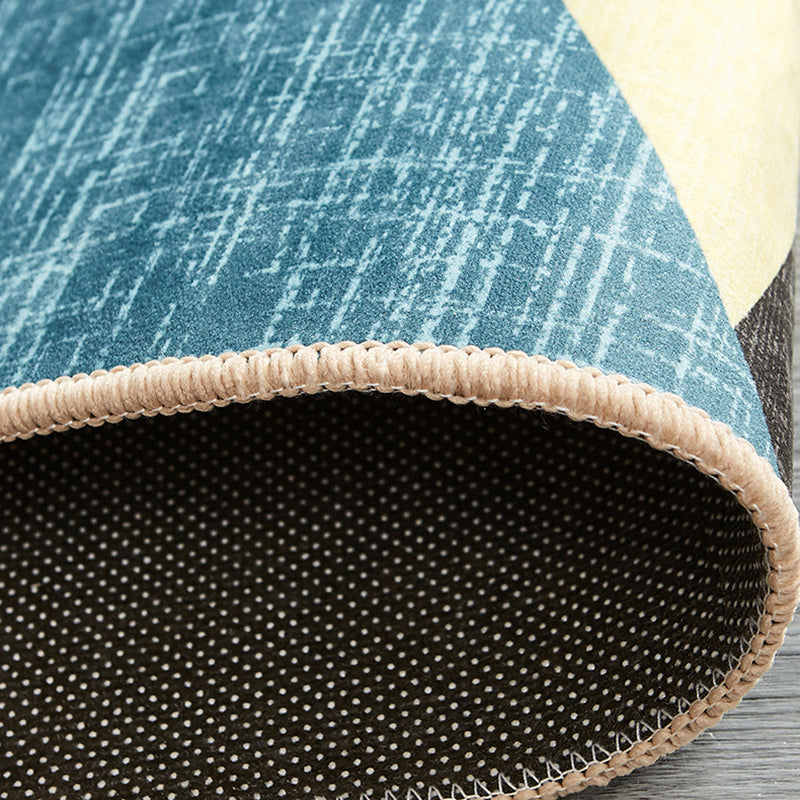 Blue Tone Modern Indoor Rug Polyester Leaves Print Carpet Easy Care Rug for Home Decoration