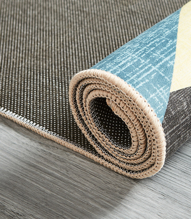 Blue Tone Modern Indoor Rug Polyester Leaves Print Carpet Easy Care Rug for Home Decoration