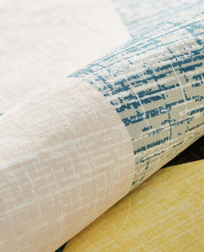 Blue Tone Modern Indoor Rug Polyester Leaves Print Carpet Easy Care Rug for Home Decoration